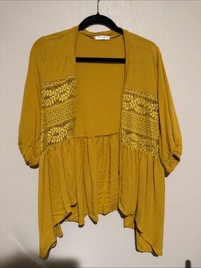 Mustard Open Crochet Panel Cardigan by Motouch